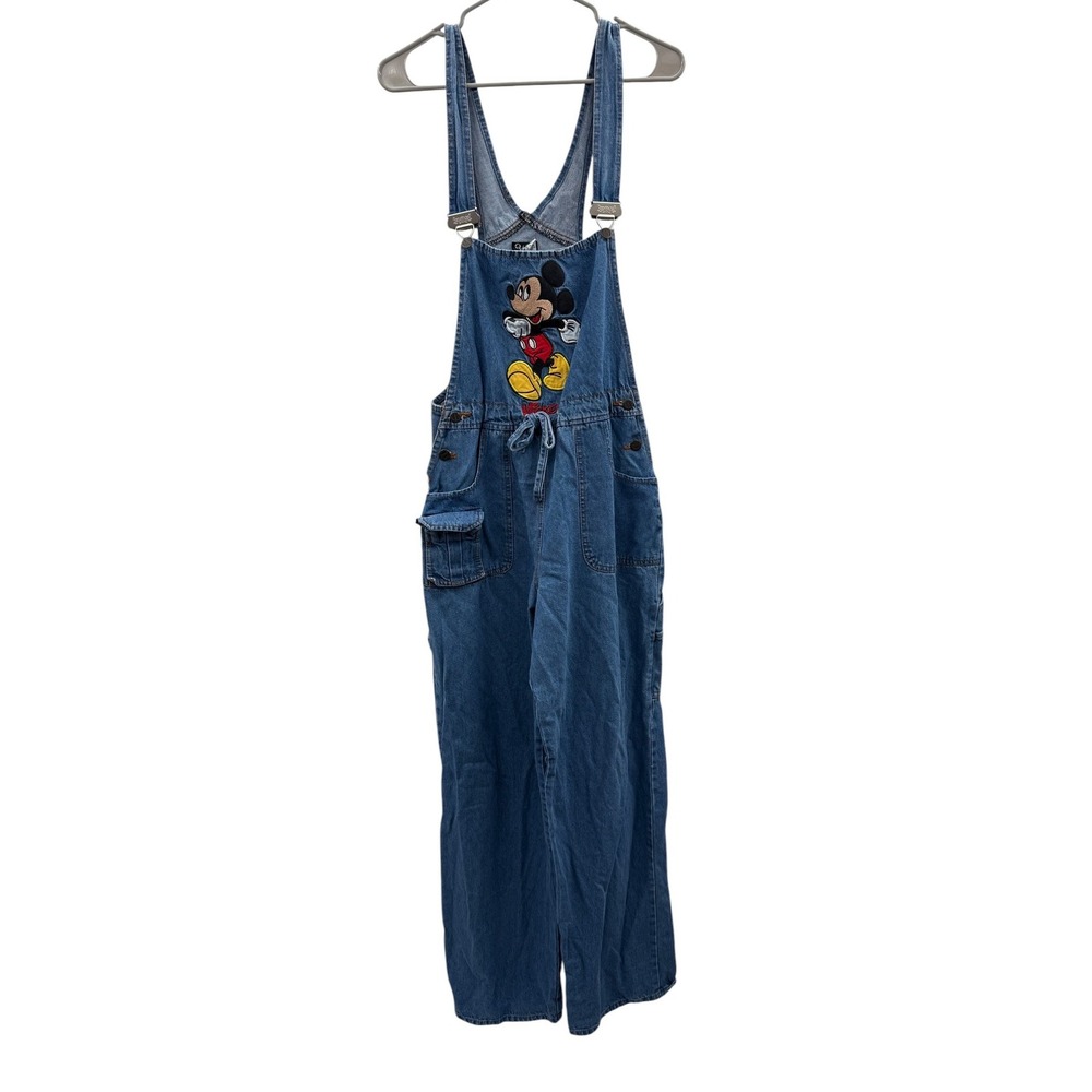 Vintage Mickey Mouse Denim Overalls Juniors 11 Disney Wide Leg 90 Blue Q Fashion